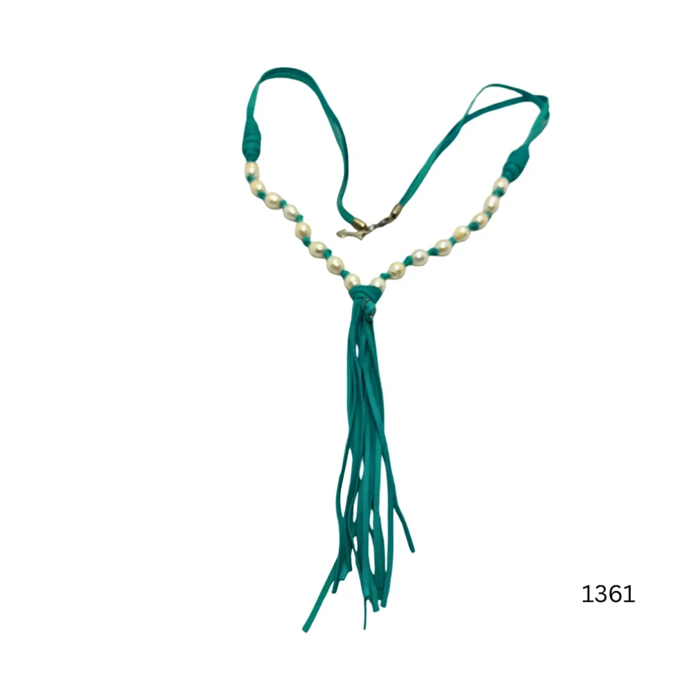 1361 Lucky Lou Designs Turquoise and Pearl Suede Necklace